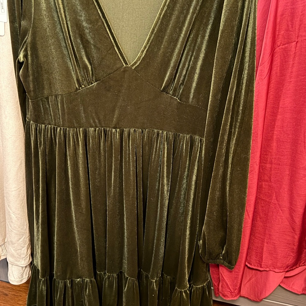 Halara Olive Green Velvet Dress